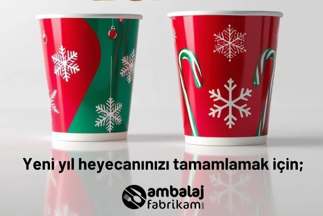 8 oz Karton Bardak Double Wall - Yılbaşı Bardağı