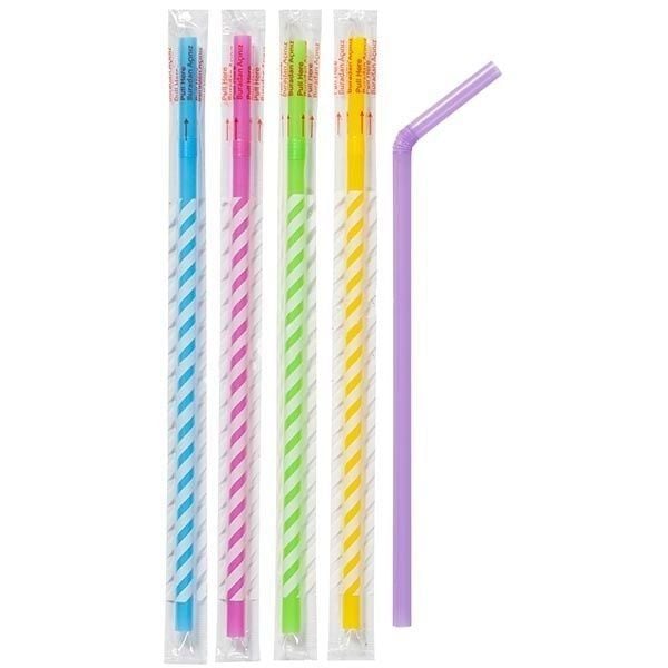 Jelatinli Körüklü Plastik Pipet - Renkli